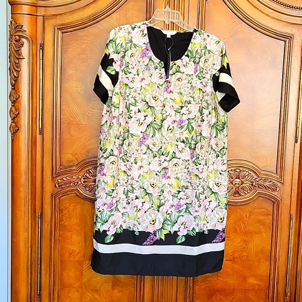 DOWNEAST Border Print DRESS Striped Floral sz XL NWT $42.99